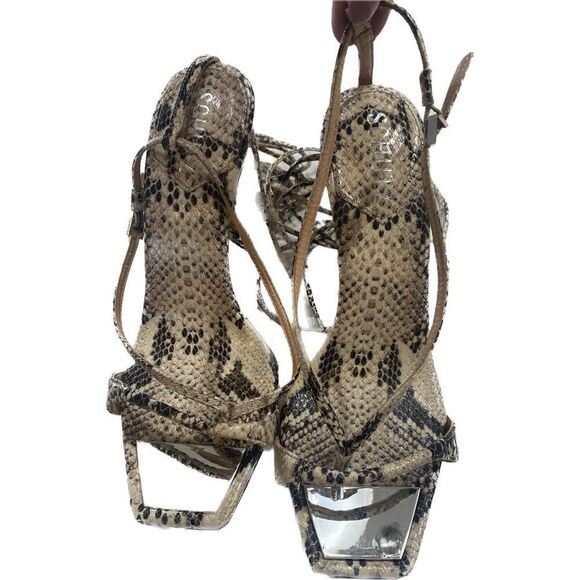 SCHUTZ Vikki Ankle Tie High Heel Sandals Snakeskin  Size 8.5 B - Picture 8 of 8